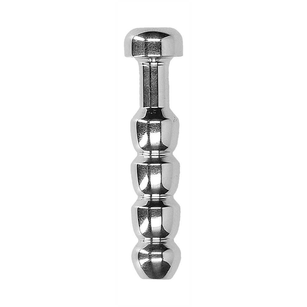 Ouch Urethral Sounding Stainless Steel Ridged Plug|Front View|"ridged steel plug-front view adult toys direct"|
