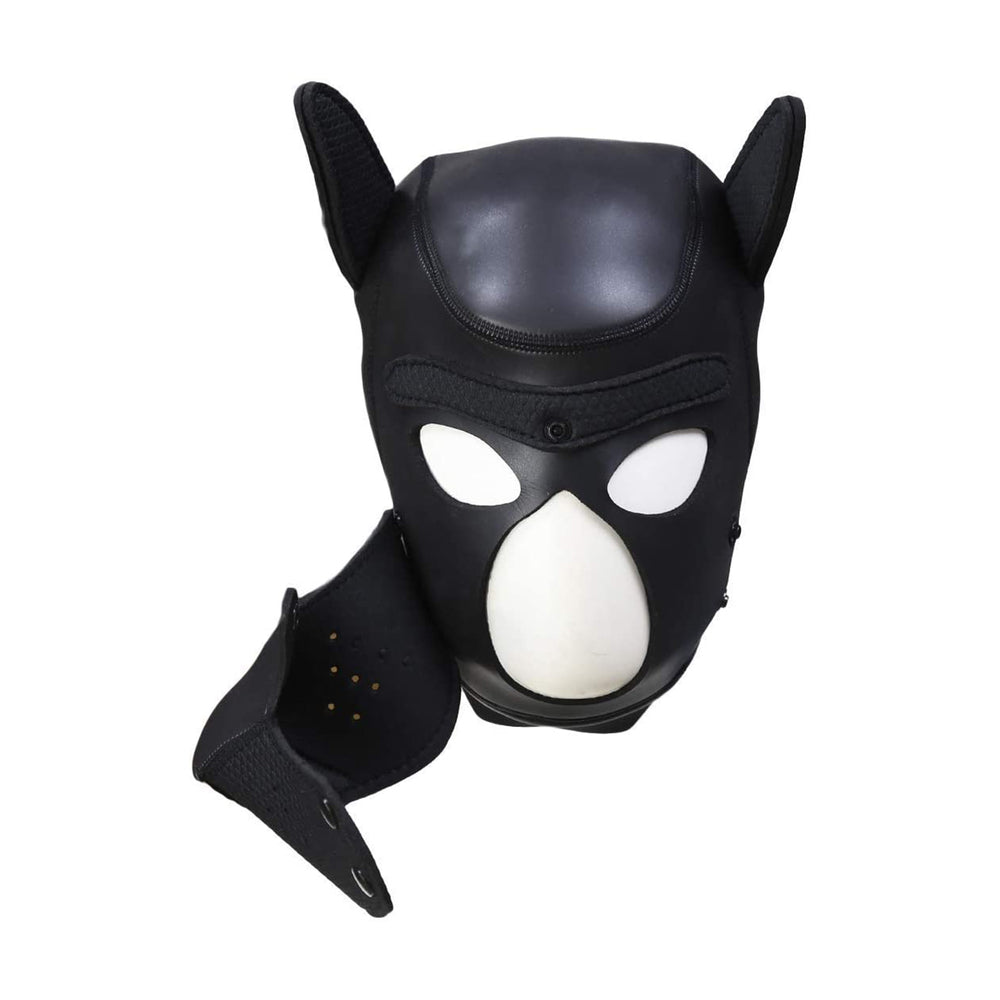 Neoprene Puppy Mask Puppy Play|Back View|"strap system-back view adult toys direct"|