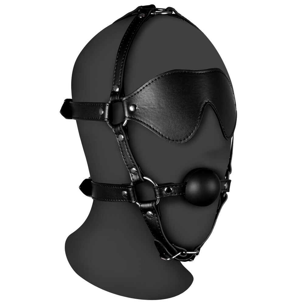 Ouch Xtreme Blindfolded Harness With Solid Ball Gag|Front View|"complete bondage set-front view adult toys direct"|