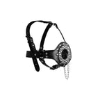 Open Mouth Gag Head Harness with Plug Stopper|Side View|"plug detail-side view adult toys direct"|