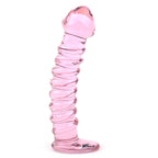 Textured Pink Glass Dildo|Front View|"pink textured glass dildo - front view"