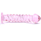Textured Pink Glass Dildo|Side View|"pink textured glass dildo - side view"