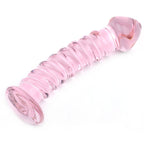 Textured Pink Glass Dildo|Back View|"pink textured glass dildo - back view"
