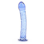 Glass Dildo With Blue Spiral Design|Front View|"blue spiral glass dildo - front view"