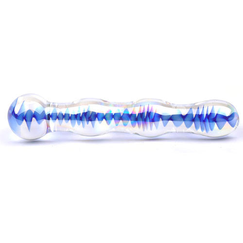 Blue Wavy Glass Dildo|Front View|"blue wavy glass dildo - front view"