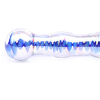 Blue Wavy Glass Dildo|Back View|"blue wavy glass dildo - back view"
