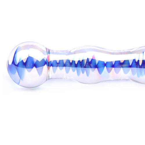 Blue Wavy Glass Dildo|Back View|"blue wavy glass dildo - back view"