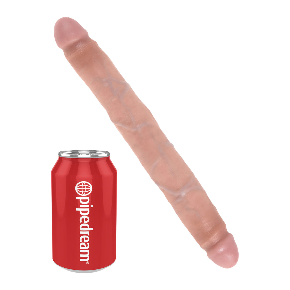 King Cock 12 Inch Slim Double Dildo Flesh|Side View|"texture detail - side view"