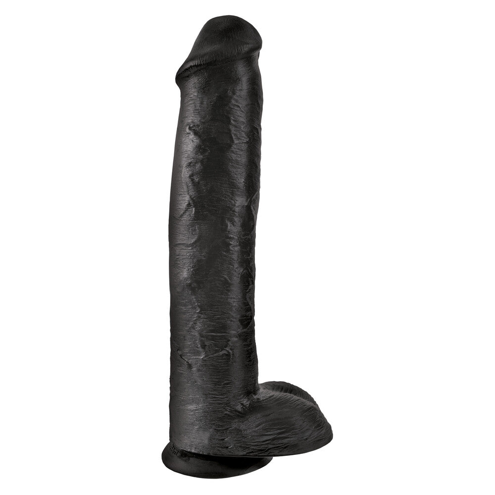 King Cock 15 Inch Cock with Balls Black|Front View|"black cock balls - front view"