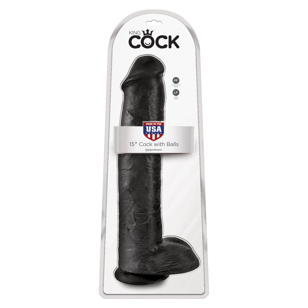 King Cock 15 Inch Cock with Balls Black|Detail View|"black cock balls - detail view"