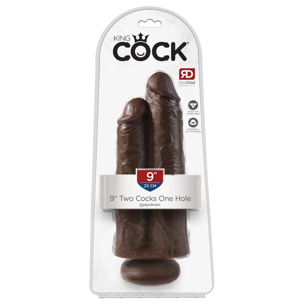King Cock Two Cocks One Hole 9 Inch Brown Dildo|Back View|"quality build - back view"