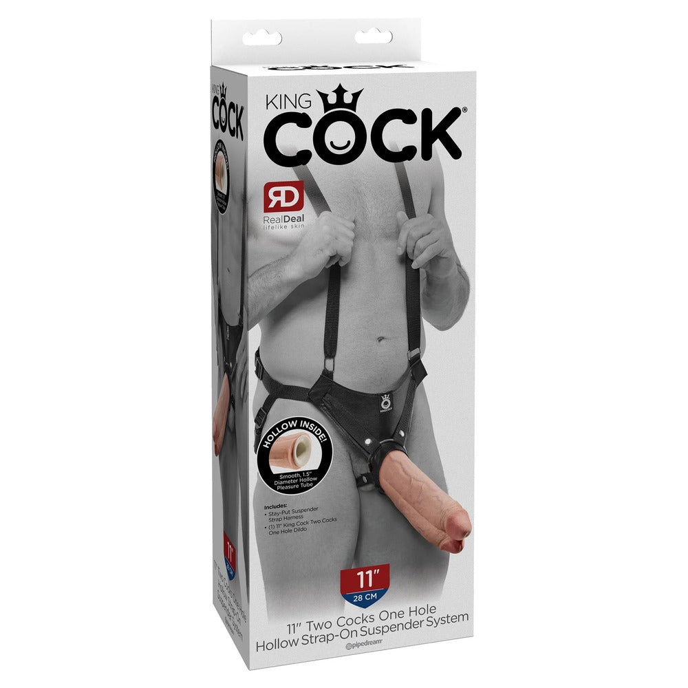 King Cock 11 Inch Flesh Two Cocks One Hole Hollow StrapOn|Detail View|"surface detail - detail view"