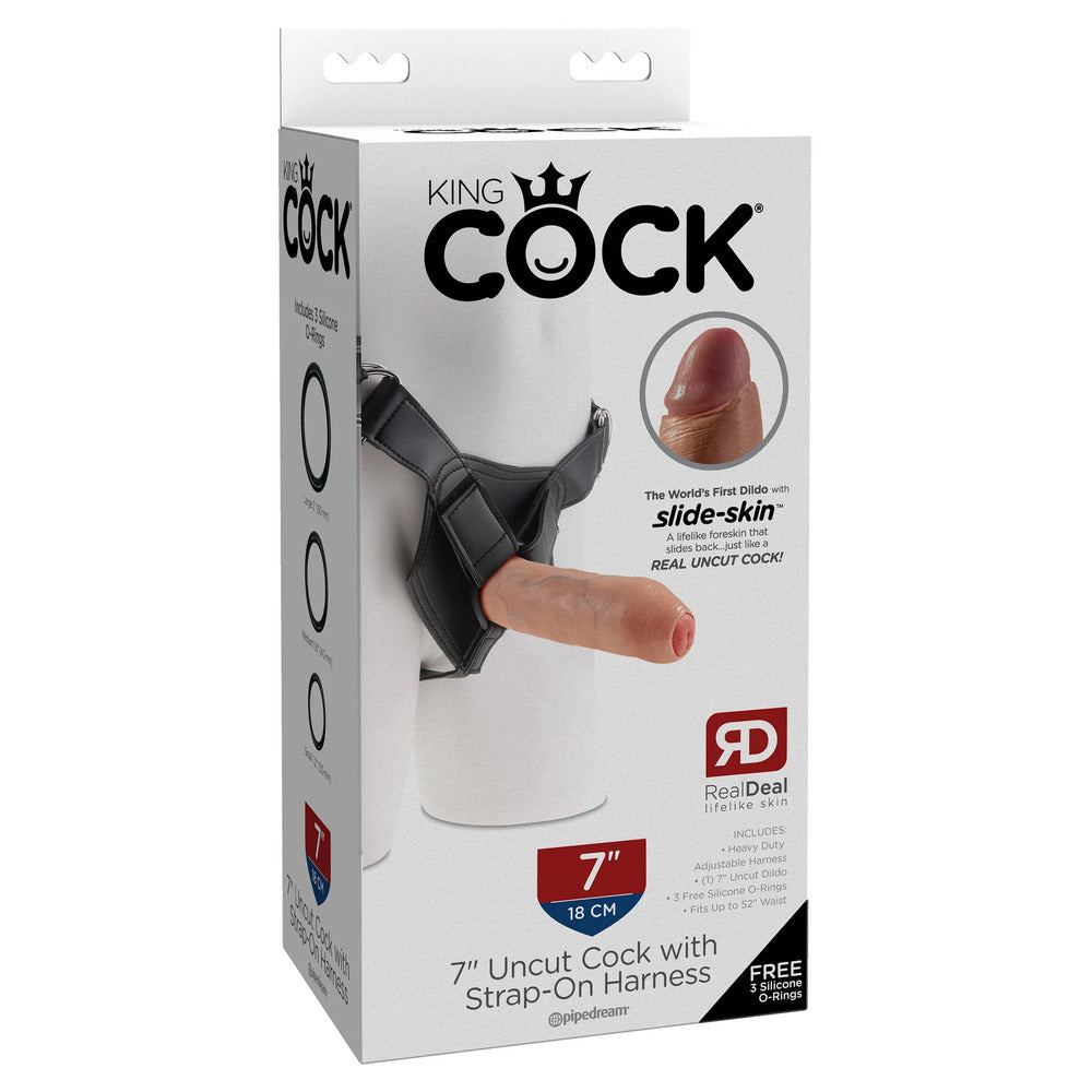 King Cock StrapOn Harness 7inch Uncut Cock|Detail View|"strap detail - detail view"