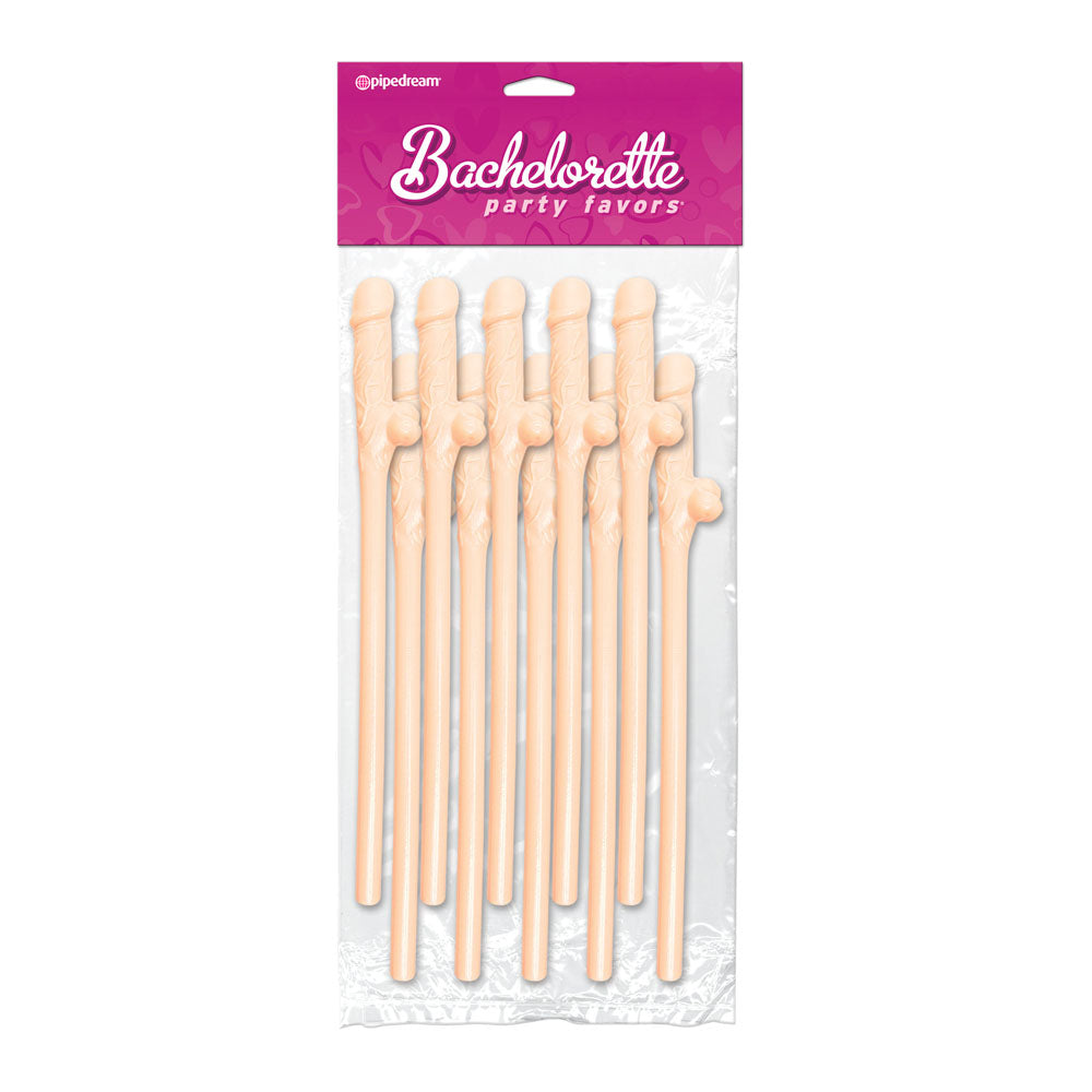 Bachelorette Party Favors 10 Pecker Straws Flesh|Front View|"flesh pecker straws - front view"