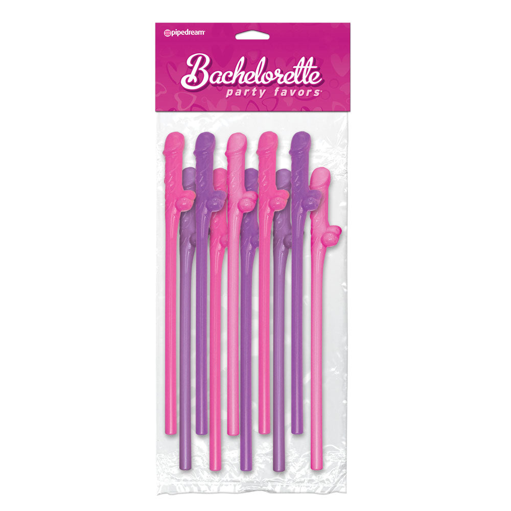 Bachelorette Party Favors 10 Pecker Straws Pink And Purple|Front View|"colorful pecker straws - front view"