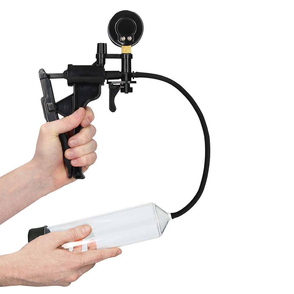Elite Beginner Pump With PSI Gauge|Side View|"Beginner-friendly vacuum system with safety gauge - side view"