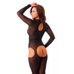 Sensual Black Open Crotch Catsuit|Side View|"open crotch catsuit - side view"