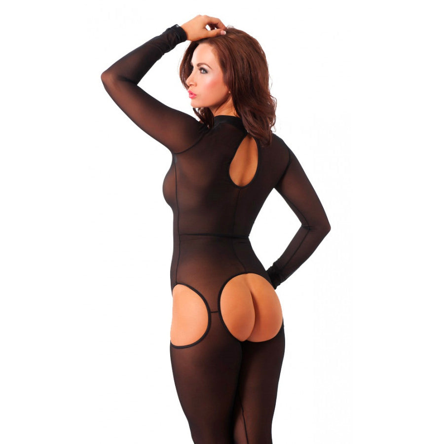 Sensual Black Open Crotch Catsuit|Side View|"open crotch catsuit - side view"