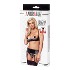 Seductive Black Lingerie Set With Stockings|Detail View|"black lingerie stocking set - detail view"