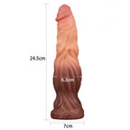 Lovetoy 9.5 Inch Dual Layered Silicone Cock Flesh Brown|Side View|"brown silicone cock - side view"