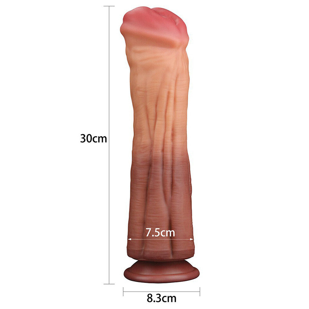 Lovetoy 12 Inch Dual Layered Silicone Horse Cock|Side View|"horse cock dildo - side view"
