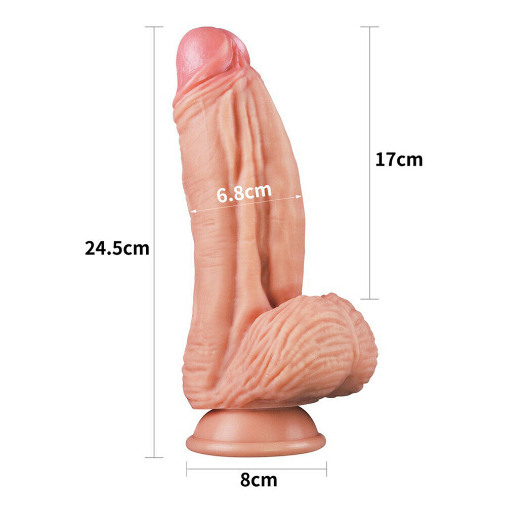Lovetoy 10 Inch Dual Layered Silicone Cock|Side View|"dual layer silicone cock - side view"