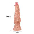 Lovetoy 9.5 Inch Dual Layered Silicone Cock Flesh Pink|Side View|"pink silicone cock - side view"
