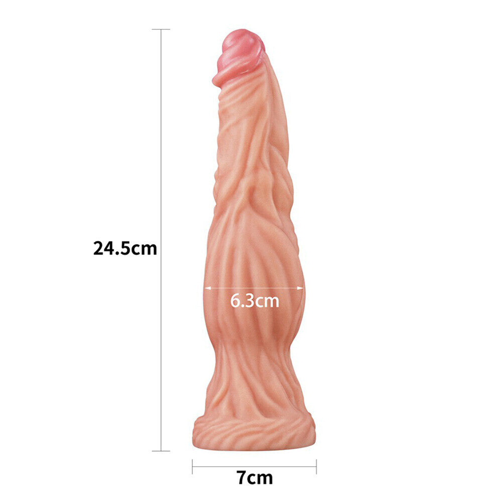 Lovetoy 9.5 Inch Dual Layered Silicone Cock Flesh Pink|Side View|"pink silicone cock - side view"