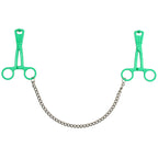 Green Scissor Nipple Clamps With Metal Chain|Front View|"nipple clamps-front view"|