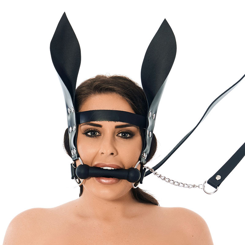 Horsebit Mouth Gag With Reins And Ears|Front View|"horsebit gag-front view"|