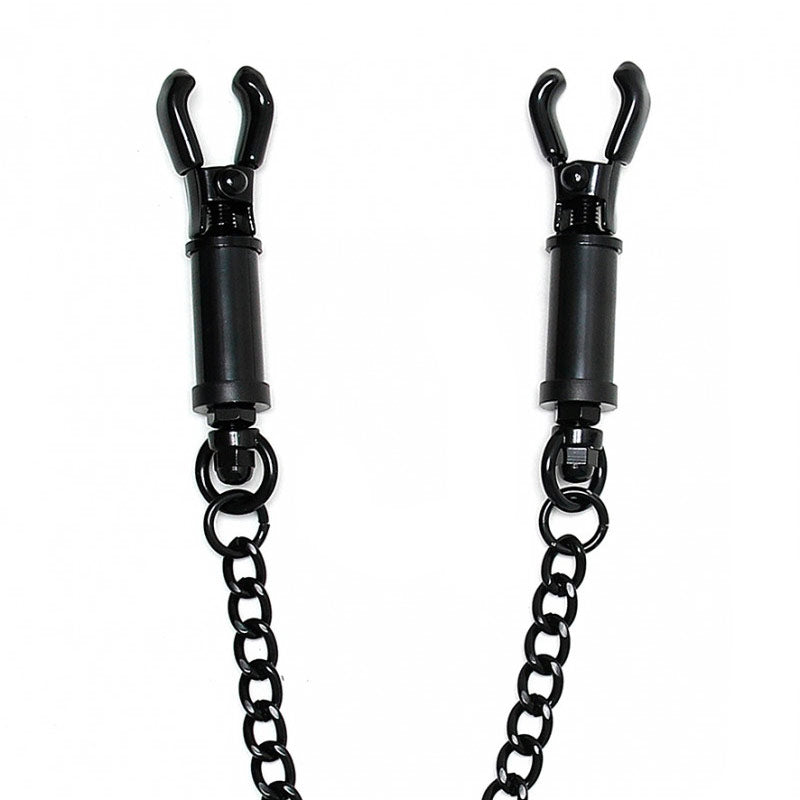 Black Metal Adjustable Nipple Clamps With Chain|Side View|"chain details-side view"|