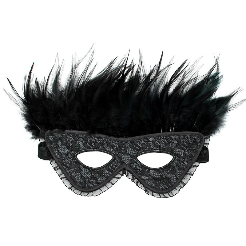 Satin Look Feather Mask|Front View|"satin feather mask - front view"