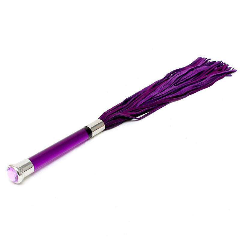 Purple Suede Flogger With Glass Handle And Crystal|Detail View|"crystal features-detail view"|