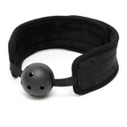 Black Padded Mouth Gag With Breathable Ball|Front View|"mouth gag-front view"|
