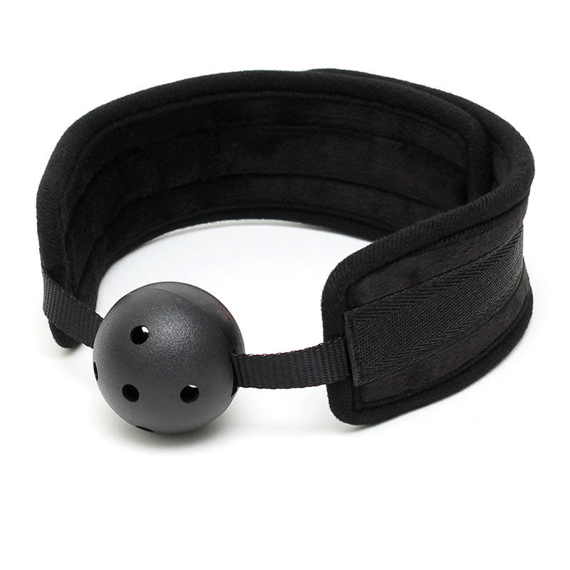 Black Padded Mouth Gag With Breathable Ball|Front View|"mouth gag-front view"|
