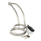 Chastity Penis Lock Curved With Urethral Tube|Front View|"curved chastity lock with tube steel-front view adult toys direct"|