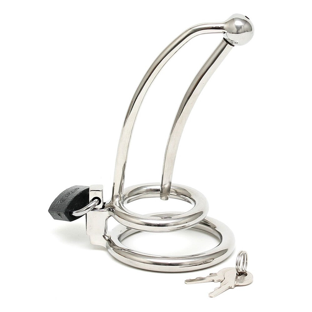Chastity Penis Lock Curved With Urethral Tube|Back View|"secure lock with tube-back view adult toys direct"|