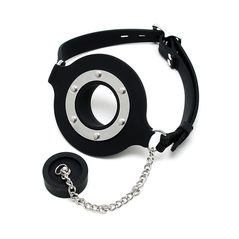 Mouth Gag With Opening And Stopper|Front View|"mouth gag-front view"|