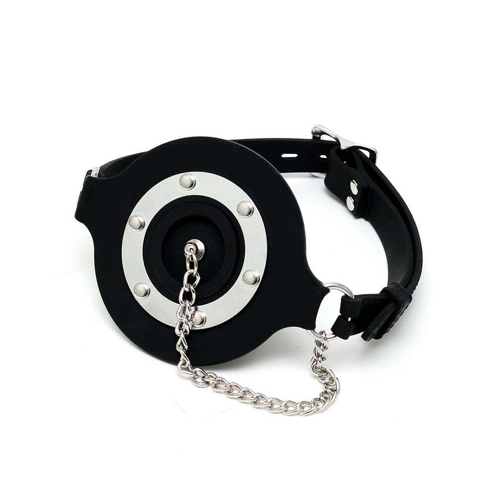 Mouth Gag With Opening And Stopper|Side View|"stopper details-side view"|