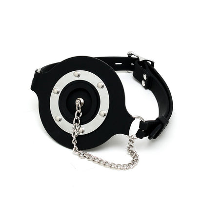 Mouth Gag With Opening And Stopper|Side View|"stopper details-side view"|