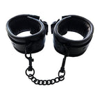 Rouge Padded Leather Ankle Cuffs Black|Front View|"black padded ankle restraints-front view adult toys direct"|