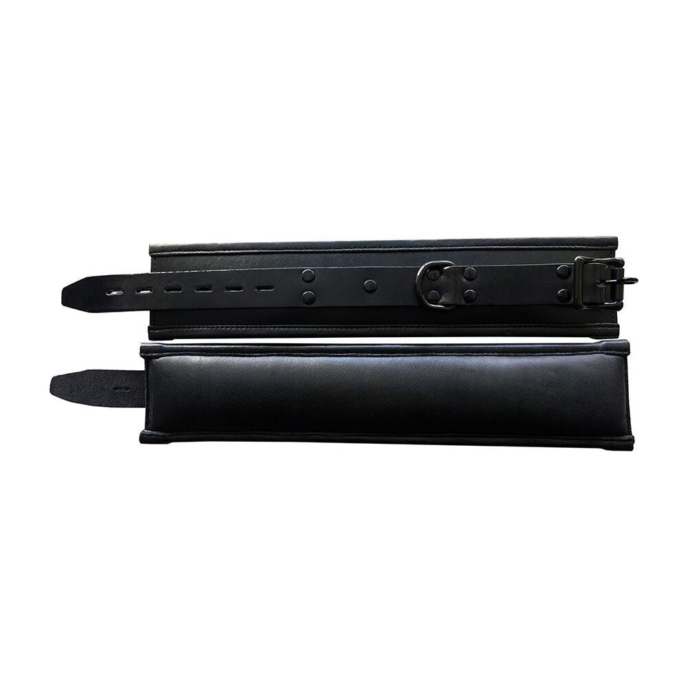 Rouge Padded Leather Ankle Cuffs Black|Back View|"cuff closure system-back view adult toys direct"|
