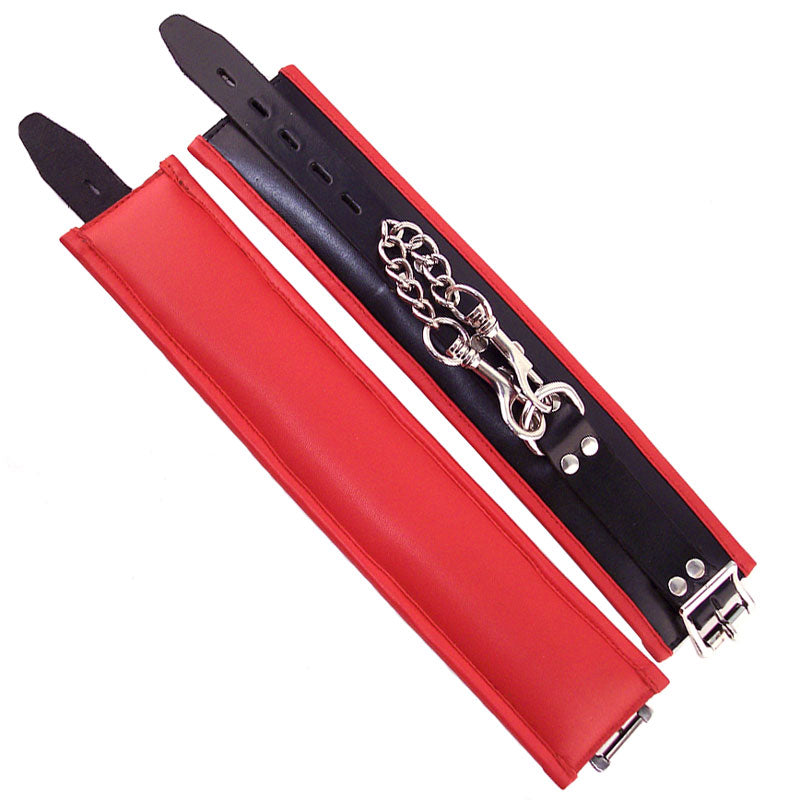 Rouge Garments Wrist Cuffs Padded Red Trimmed|Front View|"red trim padded wrist cuffs-front view adult toys direct"|