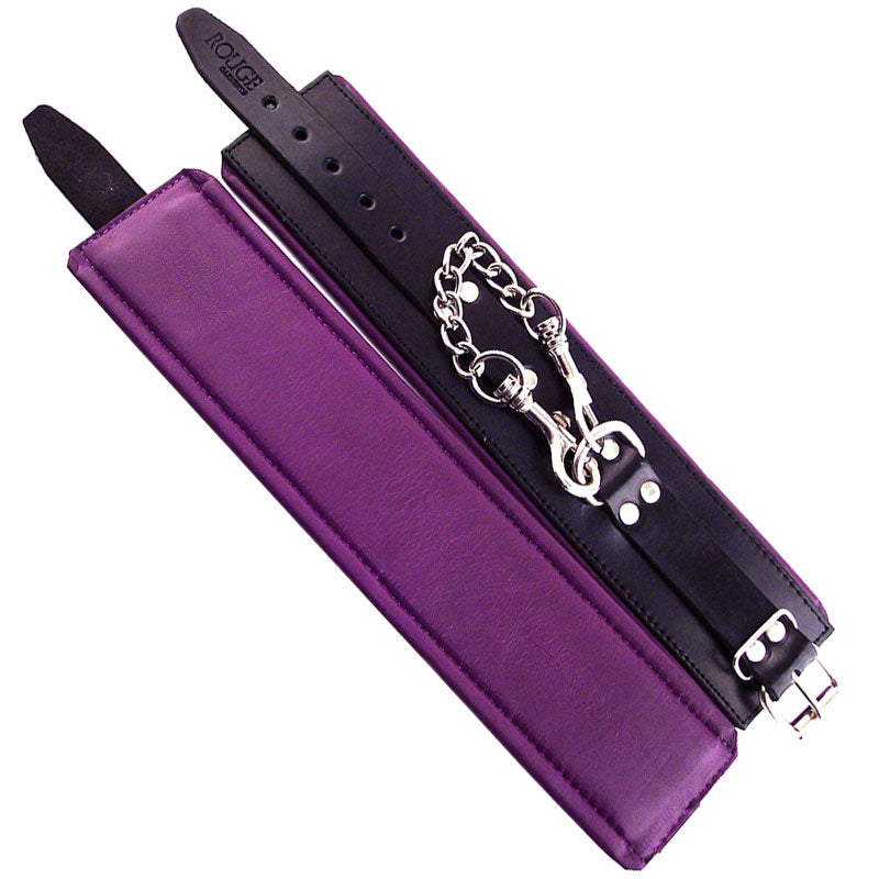 Rouge Garments Ankle Cuffs Padded Purple Trimmed|Front View|"purple trim padded ankle cuffs-front view adult toys direct"|