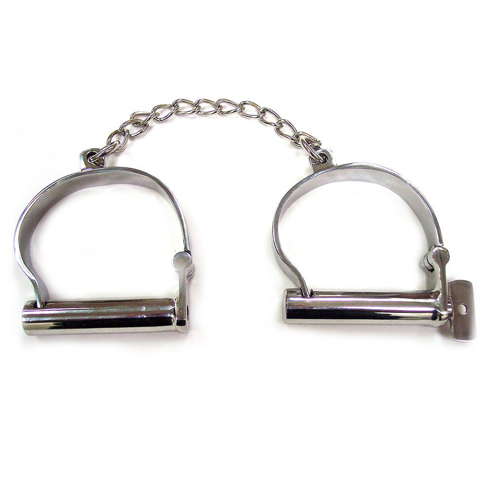Rouge Stainless Steel Ankle Shackles|Front View|"steel ankle restraint system-front view adult toys direct"|