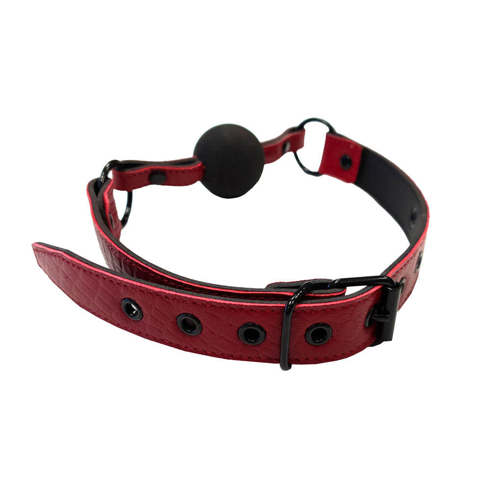 Rouge Garments Leather Croc Print Ball Gag|Detail View|"leather features-detail view"|
