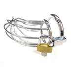 Rouge Stainless Steel Chasity Cock Cage With Padlock|Side View|"lock detail-side view adult toys direct"|