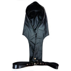 Rouge Leather Harness with Faux Leather Hoodie|Side View|"hoodie detail-side view adult toys direct"|