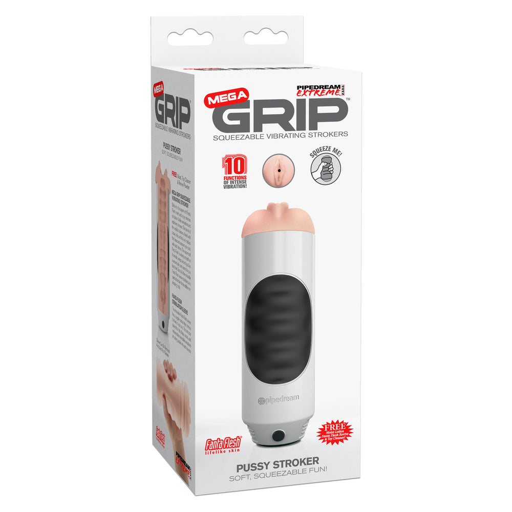 Pipedream Extreme Mega Grip Squeezable Pussy Stroker Masturbator|Detail View|"surface detail - detail view"