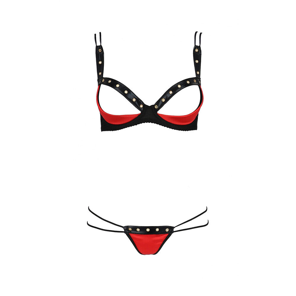 Passion Midori Red And Black Bra Set|Back View|"red black lingerie set - back view"